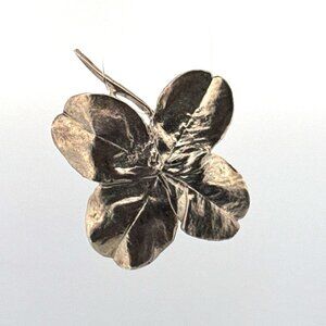 Estate Sterling Silver 925 Four Leaf Clover Brooch Pin, 16.7g, Hallmarked